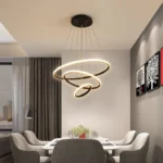Modern LED Chandelier with 3 Round Light Floating Rings.