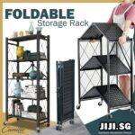 5 Tier Strong Foldable Kitchen Metallic Storage Rack with Wheels